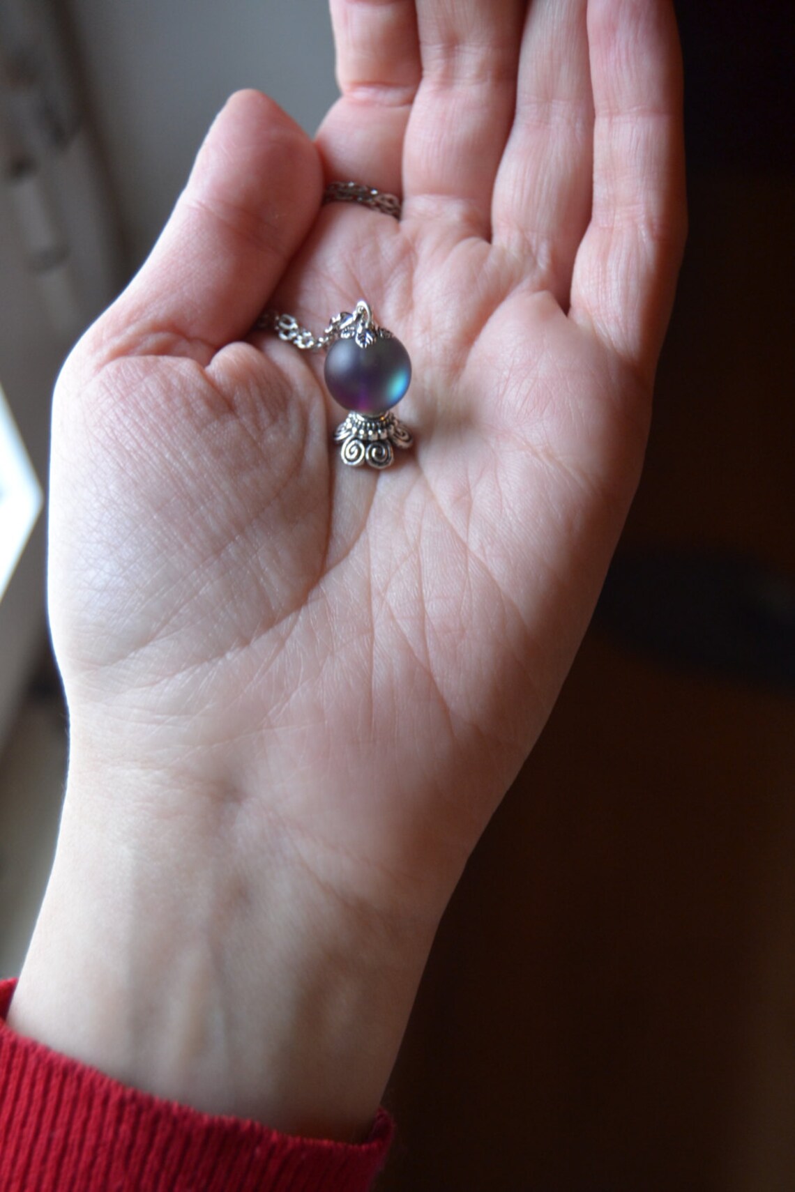 Dark Scrying Crystal Ball Necklace Iridescent Necklace Gypsy Etsy