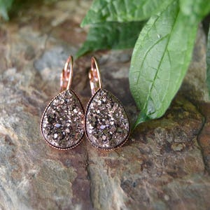 Rose gold earrings bridesmaids, rose gold druzy earrings, rose gold bridesmaid earrings set of 3 4 5 rose gold teardrop earrings lever back image 3