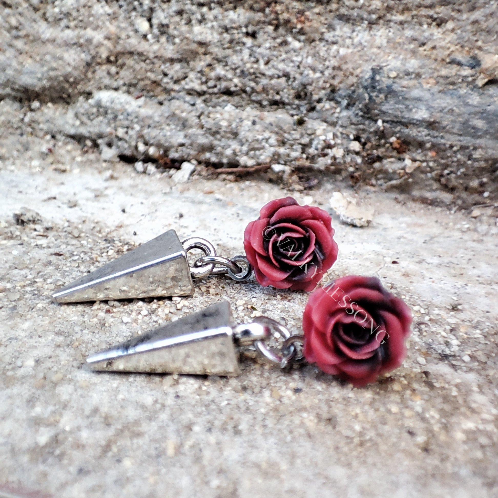 Boucles D'oreilles Clous En Forme De Rose Rouge - Argent 925, Sans Pierre, Pour Femme