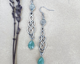 Aventurine Celtic Knot Earrings, Silver Alloy & Stainless Steel Dangle Earrings