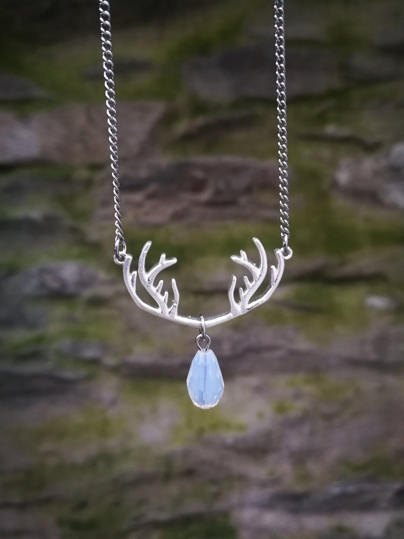 Deer Antlers Necklace Silver Antler Necklace Crystal Silver Etsy