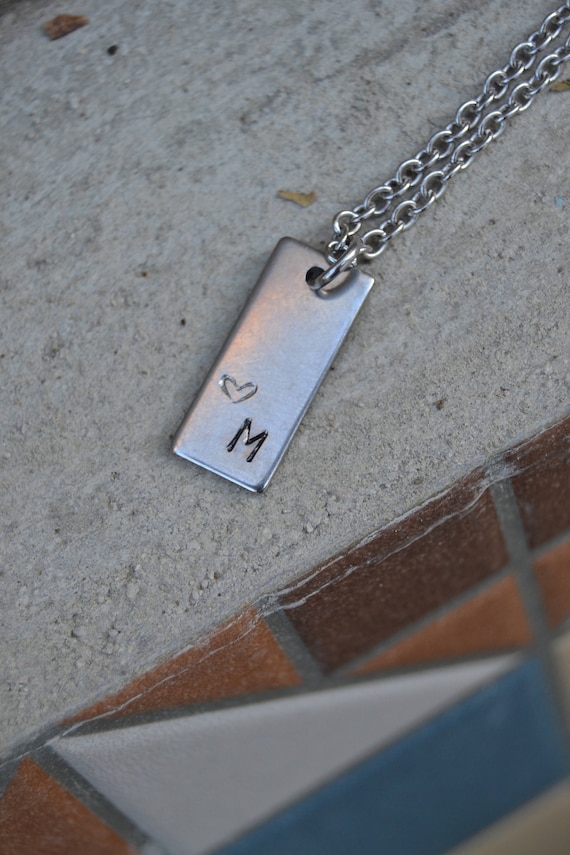 Initial Bar Necklace Silver Steel Personalized Initial Necklace