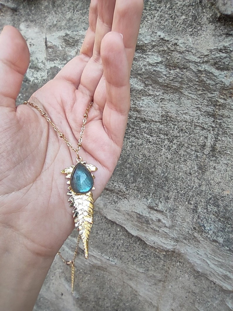 Handmade Labradorite Necklace, Gold Leaf Necklace, Fern Necklace ...