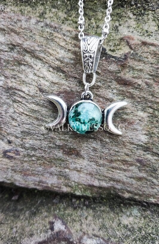 Dreifache Mond Halskette, silberne dreifache Göttin Halskette, Hexe Halskette, niedlicher Mond Anhänger zierlich Wicca Schmuck witchy