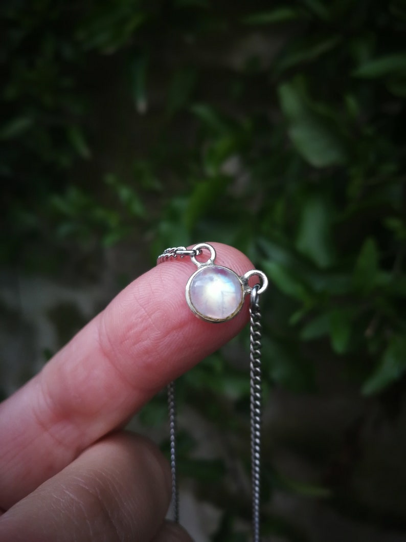 Minimalist tiny moonstone necklace, silver two stones necklace moonstone jewelry, dainty jewelry tiny moonstone pendant minimal jewelry Single moonstone