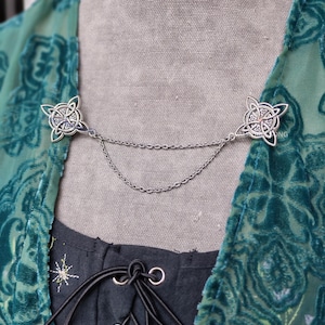 Witch knot pins with chain, silver steel viking cloak brooch, gothic collar pins, irish celtic witchy renaissance accessories image 10