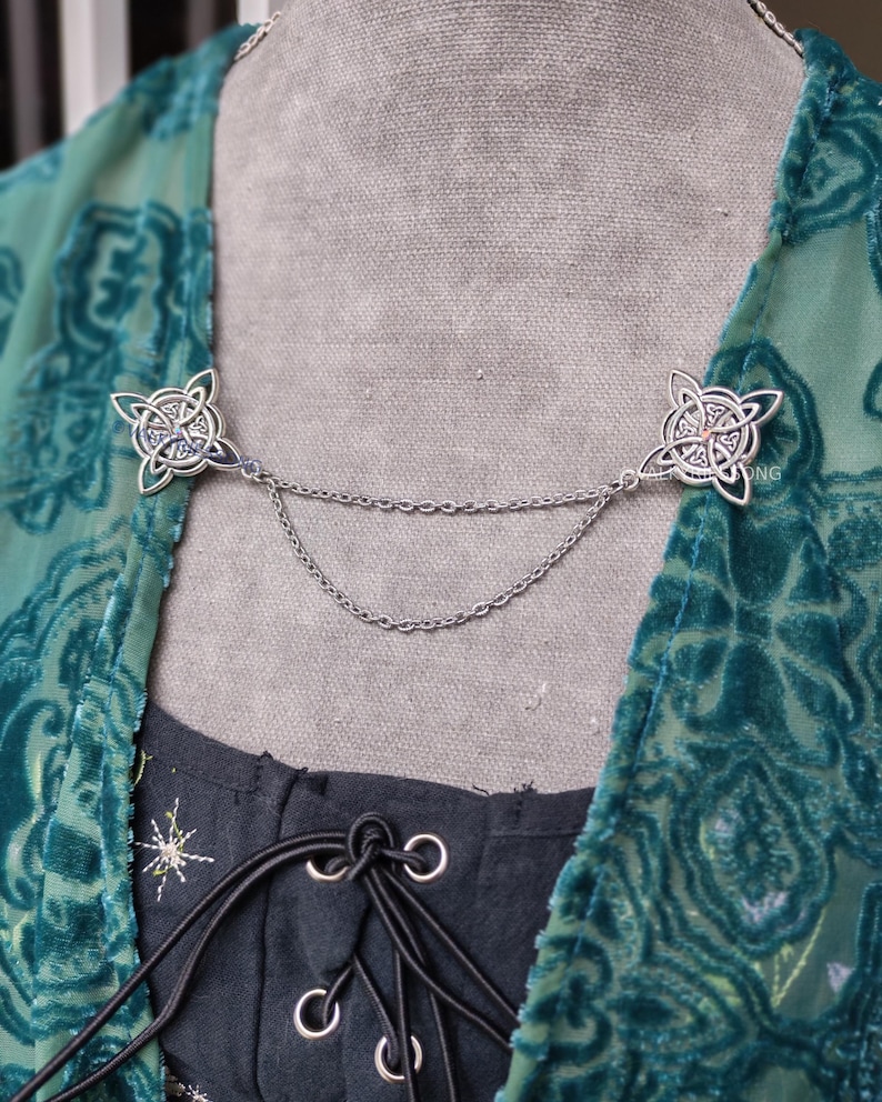 Witch knot pins with chain, silver steel viking cloak brooch, gothic collar pins, irish celtic witchy renaissance accessories image 10