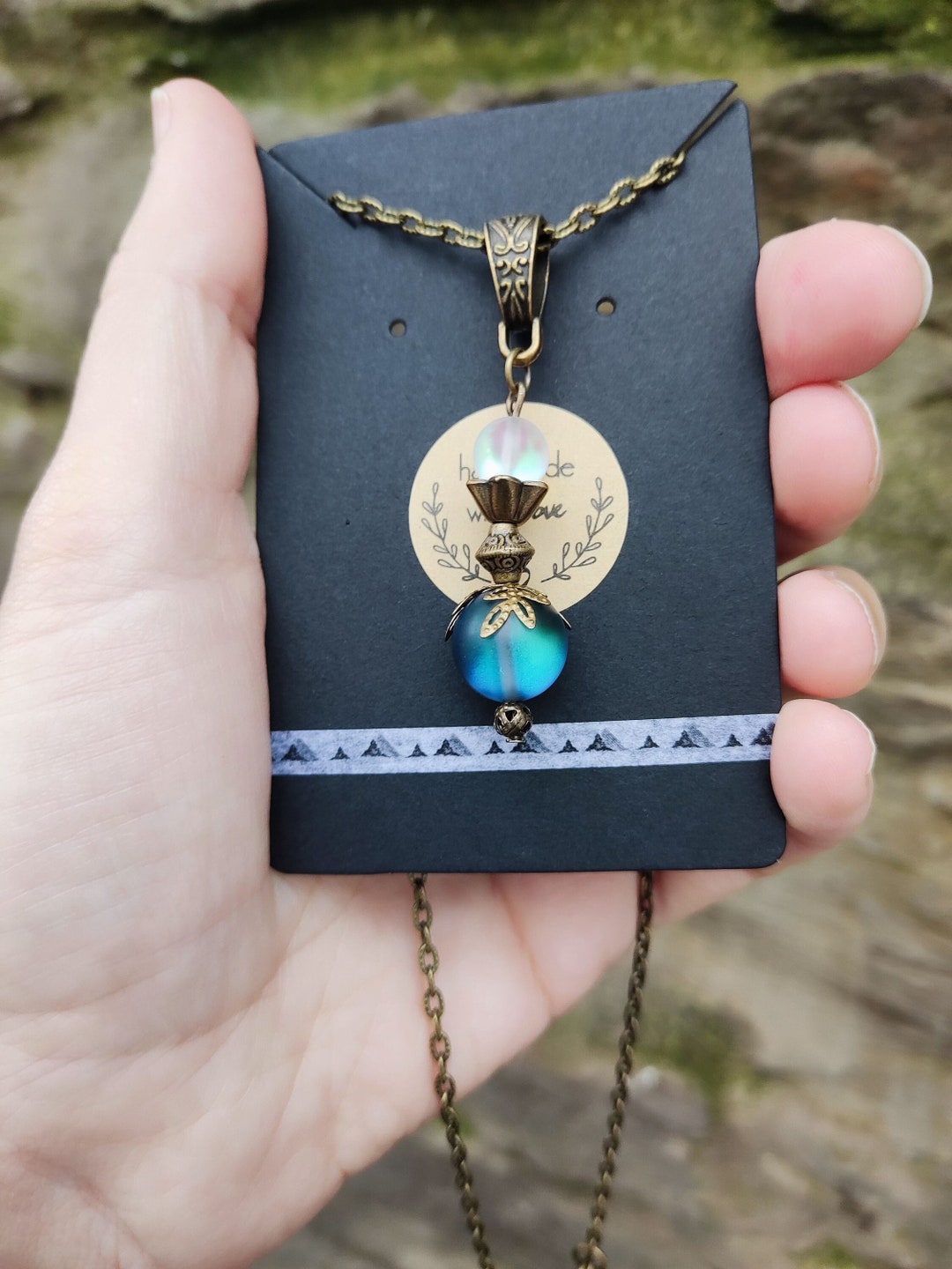 Light and Darkness Orb Necklace, Bronze Crystal Ball Pendant Necklace Northern Lights Necklace