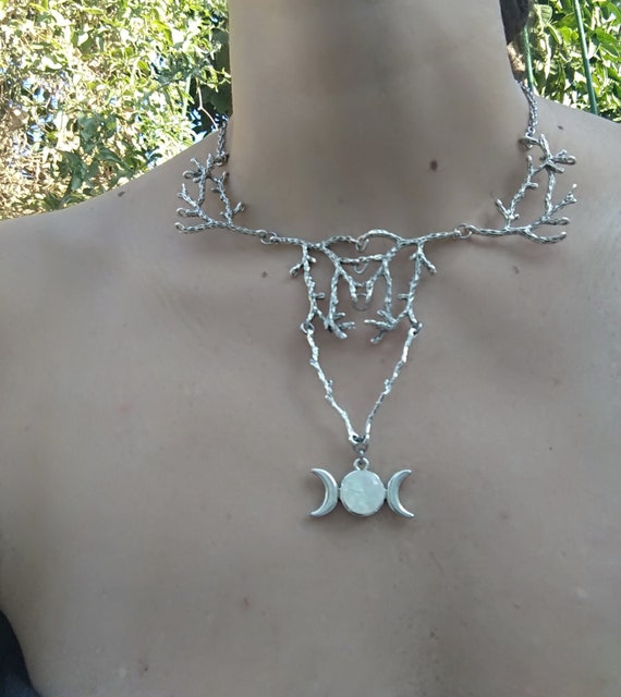 Twiggy Statement Deer Necklace Silver Triple Moon Necklace - Etsy