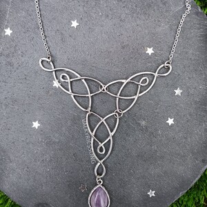 Amethyst celtic knot choker necklace, silver celtic necklace with amethyst drop, statement amethyst necklace, fairycore renfaire accessories image 4