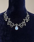 Elven Forest twig necklace, moonstone necklace, silver branch necklace, steel & alloy elvish jewelry, gothic fairy fantasy wedding jewelry