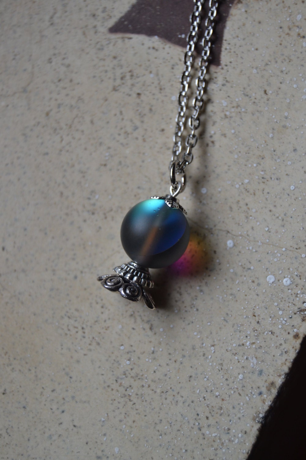 Dark Scrying Crystal Ball Necklace Iridescent Necklace Gypsy | Etsy