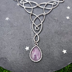 Amethyst celtic knot choker necklace, silver celtic necklace with amethyst drop, statement amethyst necklace, fairycore renfaire accessories image 7