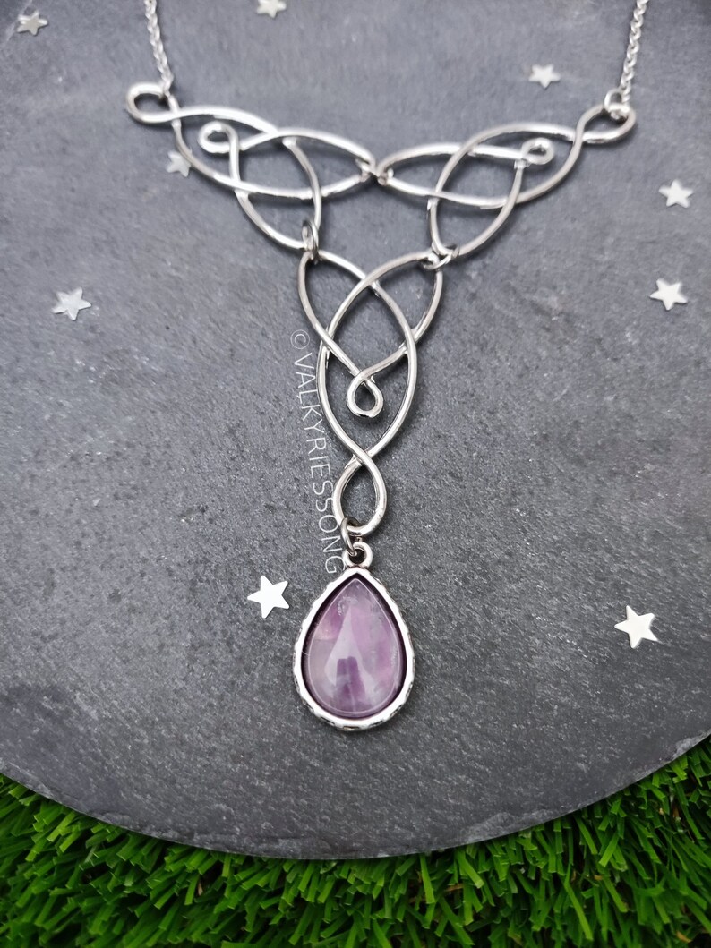 Amethyst celtic knot choker necklace, silver celtic necklace with amethyst drop, statement amethyst necklace, fairycore renfaire accessories image 7