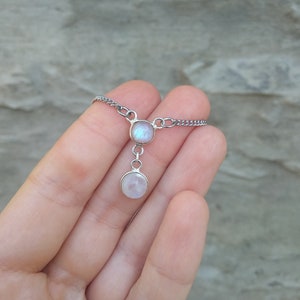 Minimalist tiny moonstone necklace, silver two stones necklace moonstone jewelry, dainty jewelry tiny moonstone pendant minimal jewelry image 10