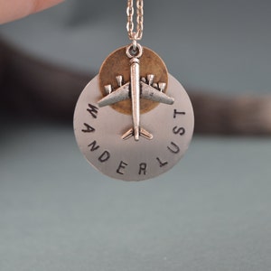 Wanderlust necklace Airplane necklace Wanderlust jewelry Unisex Gift for traveler Travel jewelry Airplane jewelry image 1