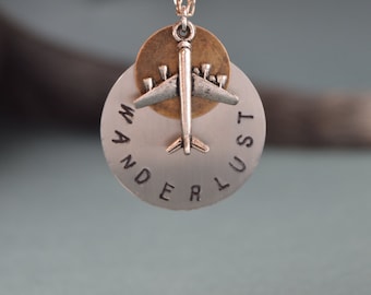 Wanderlust necklace Airplane necklace - Wanderlust jewelry - Unisex - Gift for traveler - Travel jewelry - Airplane jewelry