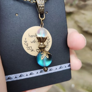 Light and darkness orb necklace, bronze crystal ball pendant necklace northern lights necklace crystal ball jewelry magical iridescent glass image 6