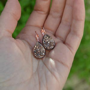 Rose gold earrings bridesmaids, rose gold druzy earrings, rose gold bridesmaid earrings set of 3 4 5 rose gold teardrop earrings lever back image 5