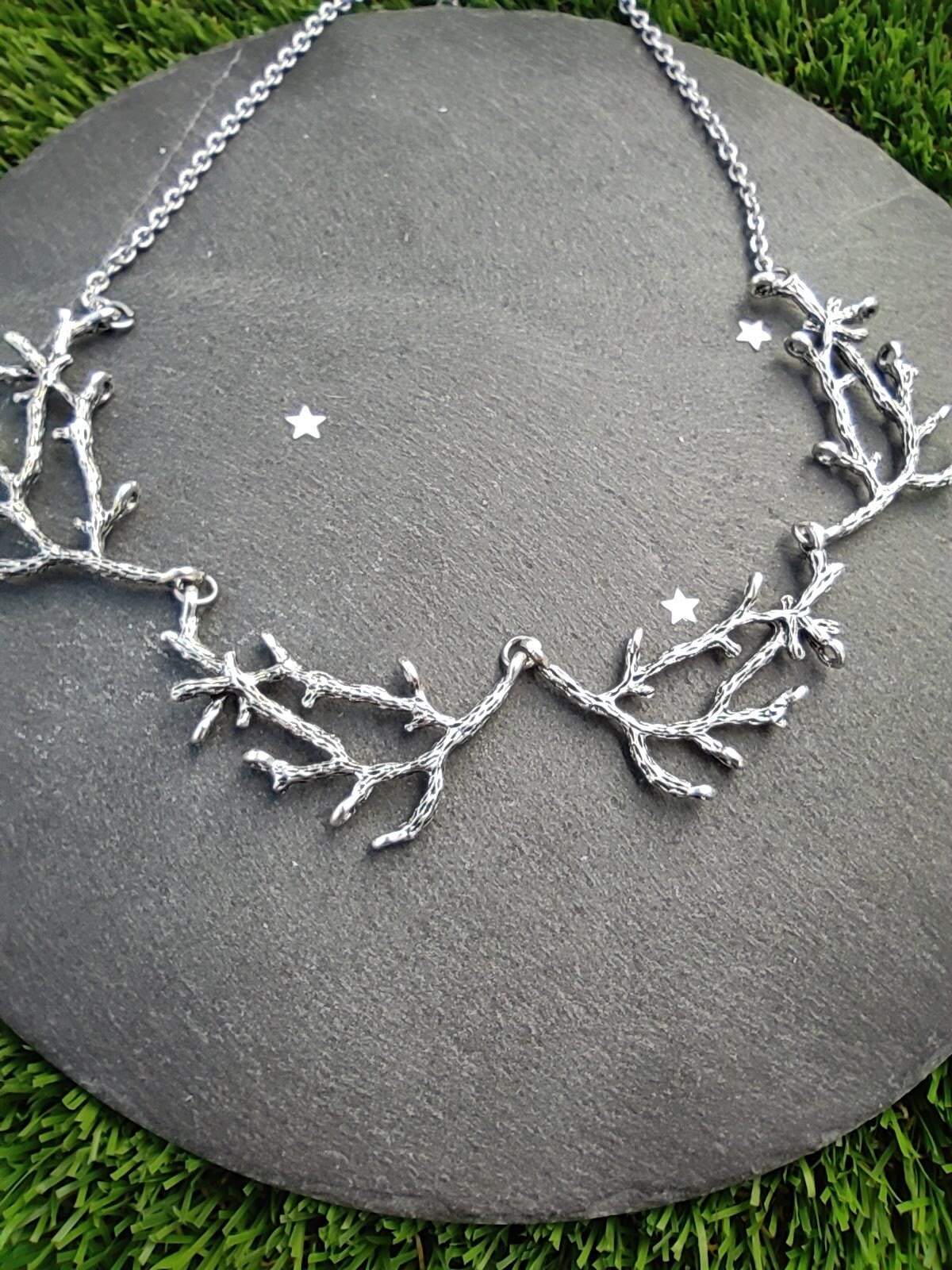 statement branch necklace silver twig necklace Into the woods necklace Sieraden Kettingen Statementkettingen woodland necklace antler necklace 