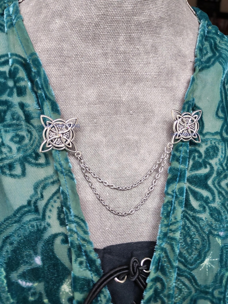 Witch knot pins with chain, silver steel viking cloak brooch, gothic collar pins, irish celtic witchy renaissance accessories image 7