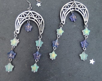 Tarot earrings The Star earrings silver celestial jewelry arch earrings statement boho earrings geometric moon earrings long witchy earrings