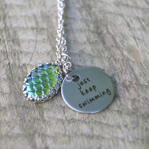 Summer beach mermaid necklace, steel mermaid scales necklace, summer jewelry keep swimming ocean lover gift mermaid jewelry