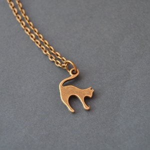 Dainty cat necklace bronze vintage style, cat jewelry minimalist tiny cat pendant necklace, cats gift for woman image 2