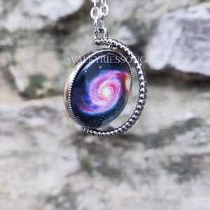 Spinning galaxy pendant necklace, solar system pendant science jewelry, celestial reversible pendant night sky jewelry astronomy jewelry