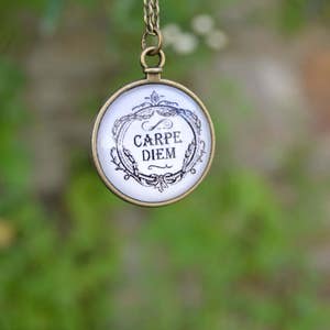 Antique bronze Carpe diem pendant necklace, Inspirational Motivational jewelry vintage style image 3