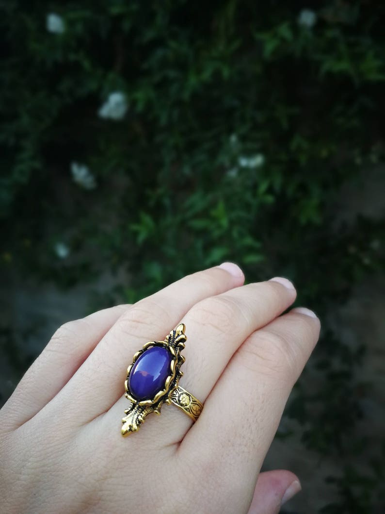 Gold Purple Opal Ring Glass Opal Jewelry Victorian Ring Art Etsy