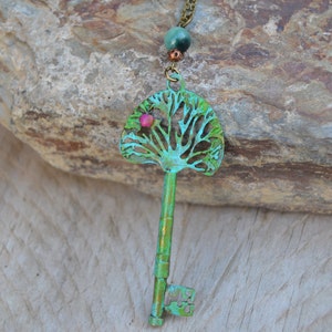 Key to the Secret Garden necklace, apple tree necklace green key necklace with jade stone gardener jewelry forest key necklace gardener gift image 5