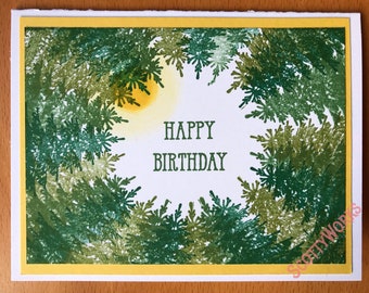 Happy Birthday card, circle of trees. Perfect for man or woman B1-4