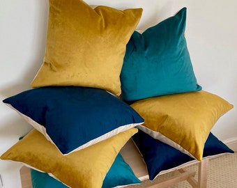 Luxury Handmade Velvet Cushion Covers | Navy Blue, Teal and Mustard