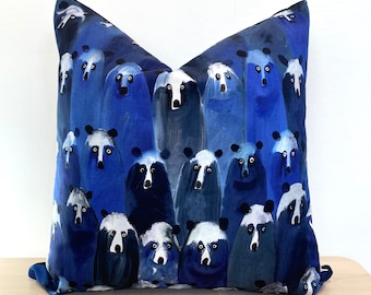 Designer Fabric Blue Theatre Bears Cushion Midnight