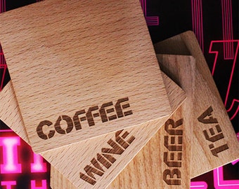 Match My Beverage Engraved Wooden Coasters (Set of 4)