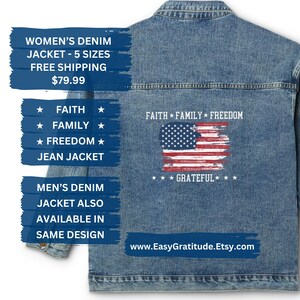 Denim Jacket Women, Mothers Day Gift, Gifts for Her, USA Patriotic, Independence Day, Classic Denim, Son Daughter Mom Gift, Gift for Grandma