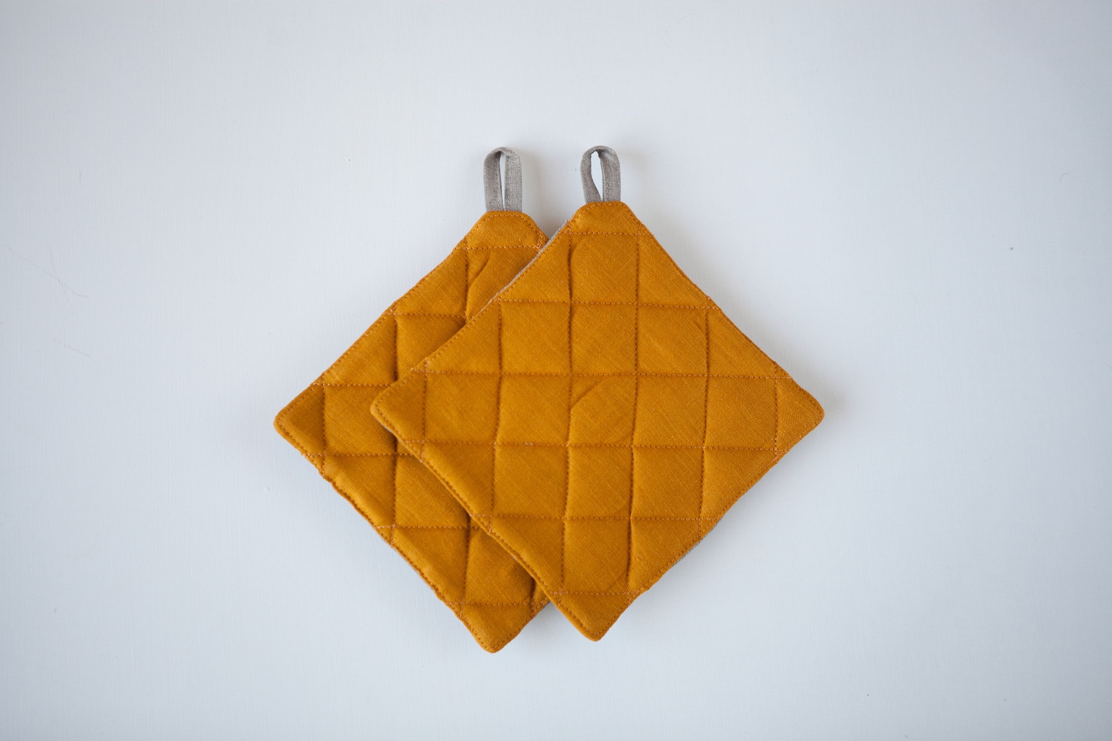 Yellow Pot holders. Doubled potholder in yellow and natural Etsy