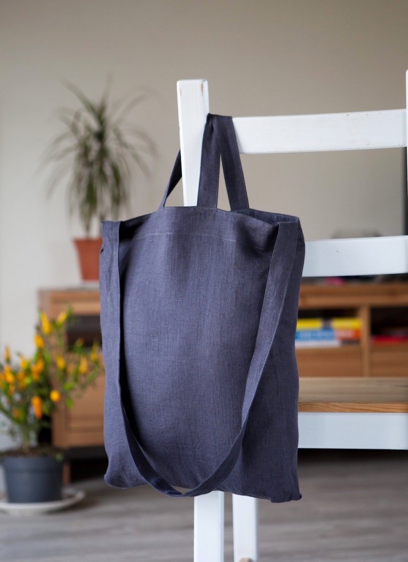 Large Linen Tote Bag Linen Gray Shopping Bags Linen Zero Etsy