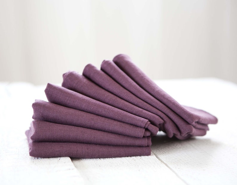 Softened Linen Napkins Set Plum Linen Napkins Cloth Napkins Etsy