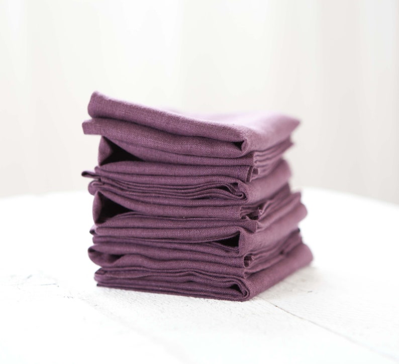 Softened Linen Napkins Set Plum Linen Napkins Cloth Napkins Etsy