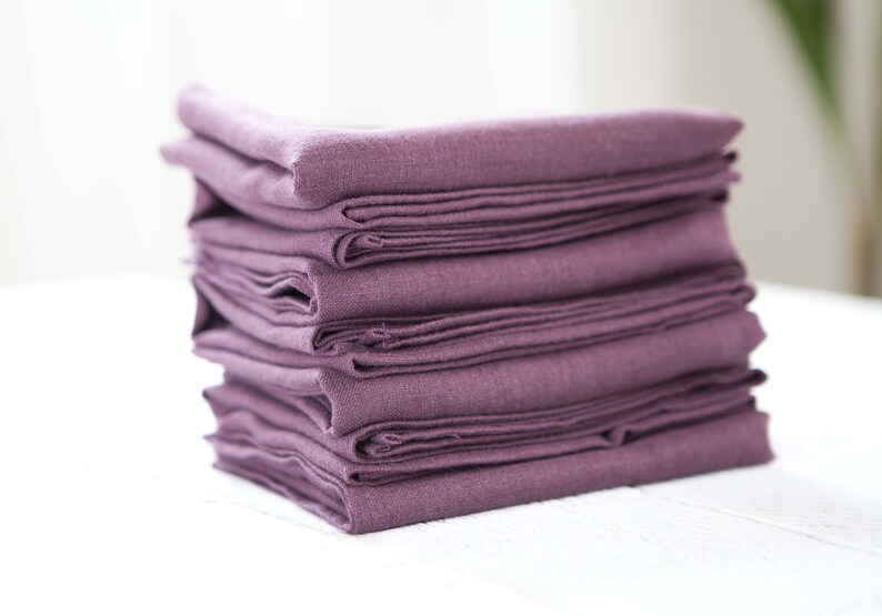 Softened Linen Napkins Set Plum Linen Napkins Cloth Napkins Etsy
