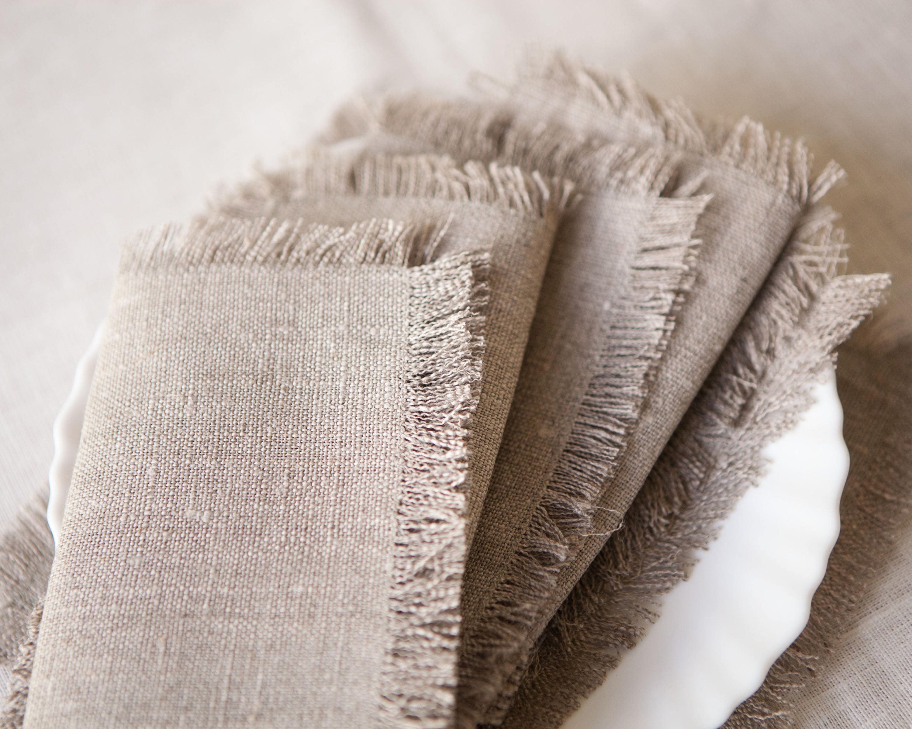 Frayed linen napkins linen cloth fringed napkin set of 10 Etsy