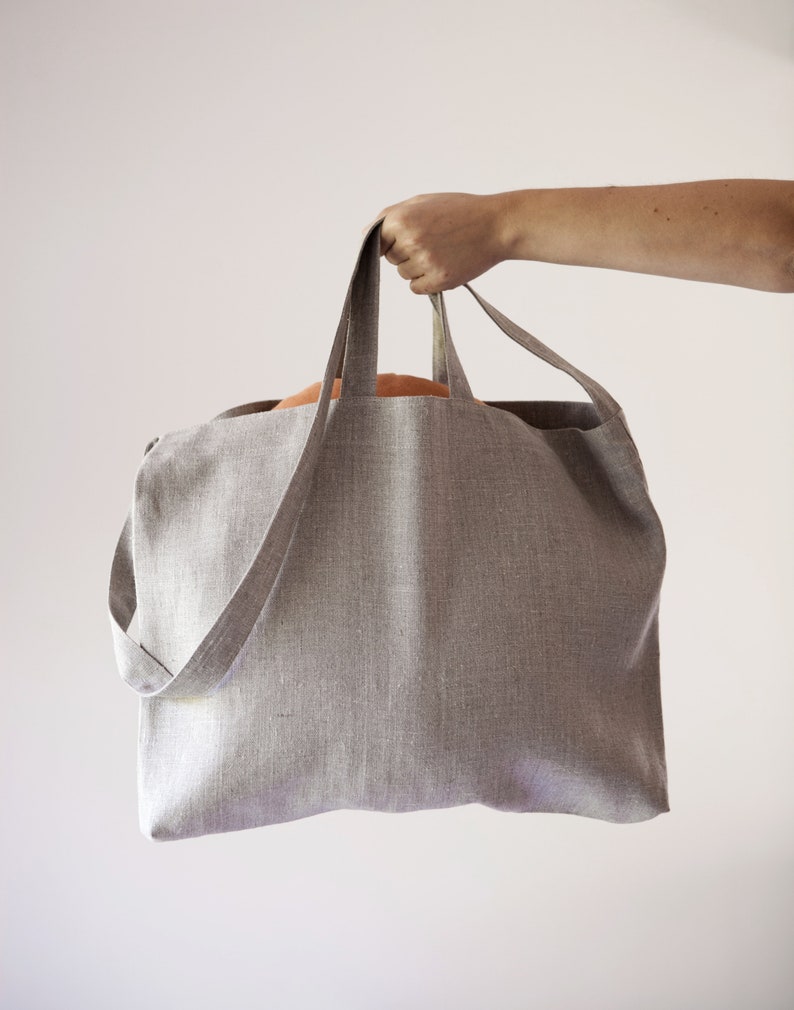 Large Linen Tote Bag Linen Shopping Bag Market Bag Cross Etsy