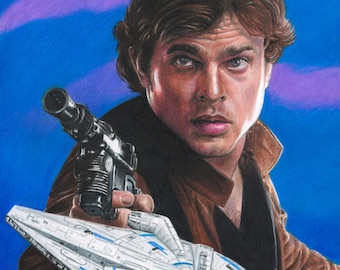 Drawing Print of Colored Pencil Drawing of Han Solo from Solo: A Star Wars Story 8.5x11