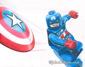 Lego Captain America Drawing Print Etsy