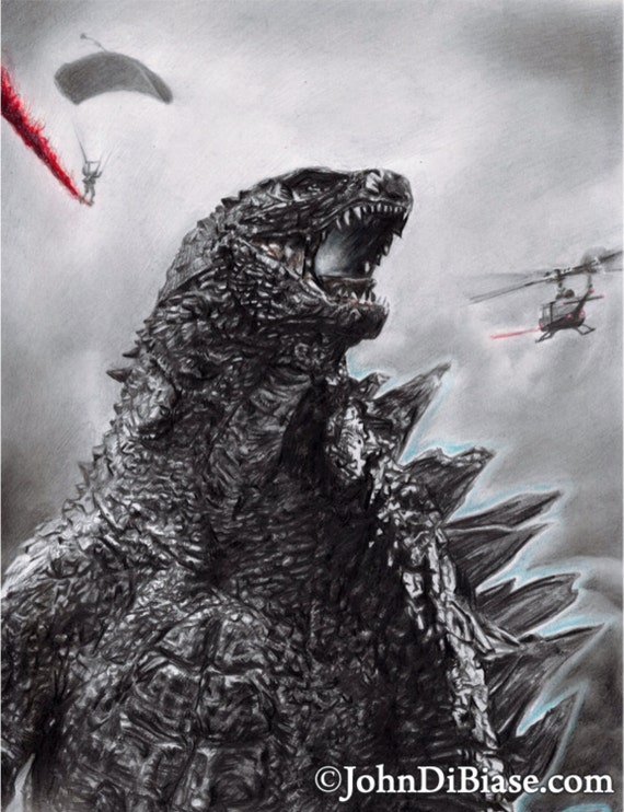 Impresión de dibujo de Godzilla - Etsy México