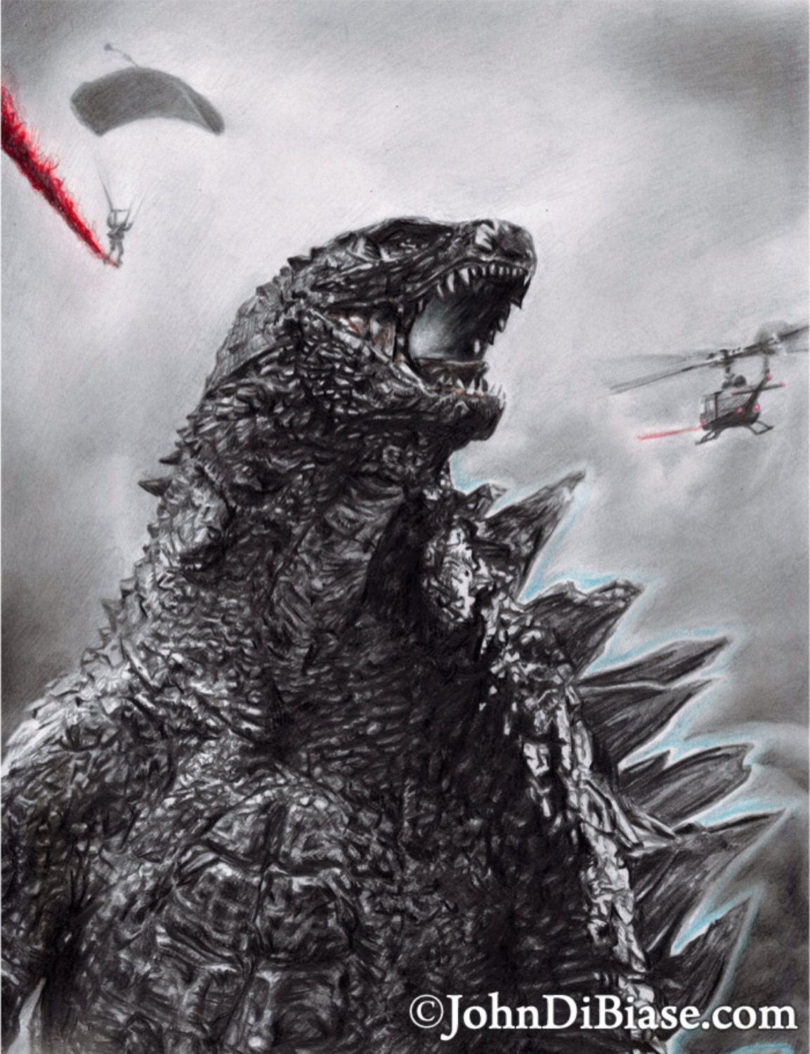 Godzilla Drawing Print - Etsy