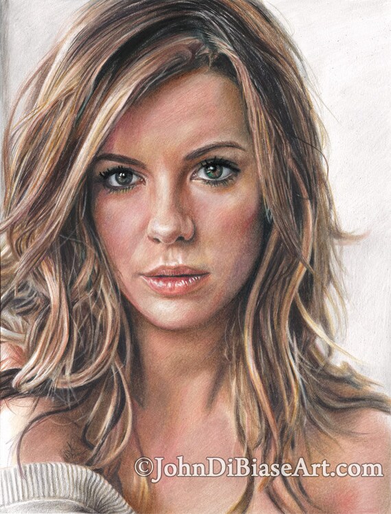 Color Drawing Print Of Actress Kate Beckinsale Etsy
