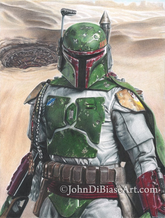 Dibujo a todo color de Boba Fett en Star Wars Sarlacc - Etsy México